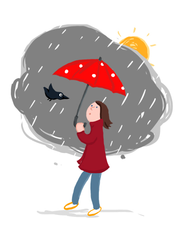 Regen, Rabe, Regenschirm, Wetter