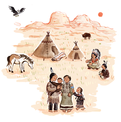 Indianer, Familie, Adler, Amerika, Berge, Pferd, Tipi
